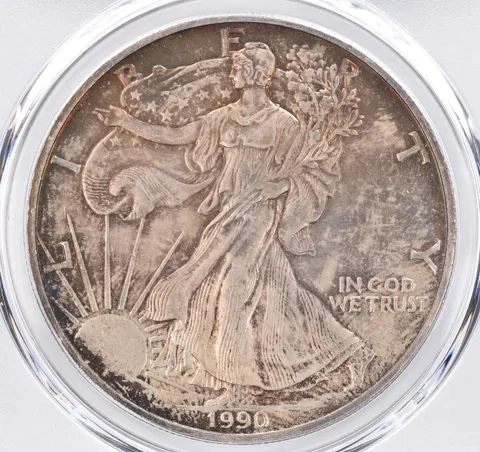 1990 American Silver Eagle AU55 PCGS Beautiful Tone *1535