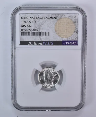 1945-S Mercury Dime Original Bag Fragment MS64 NGC