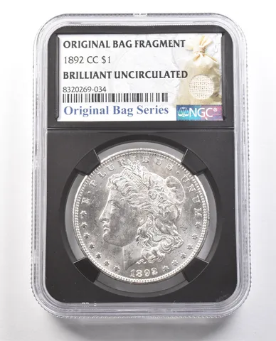 1892-CC Morgan Silver Dollar Original Bag Fragment BU NGC *6150
