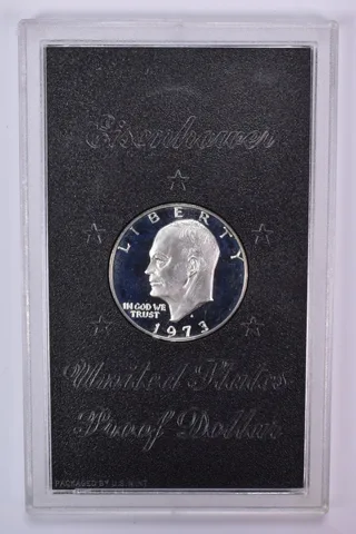 1973-S Eisenhower Dollar Proof in original OGP case 40% Silver Black Ike
