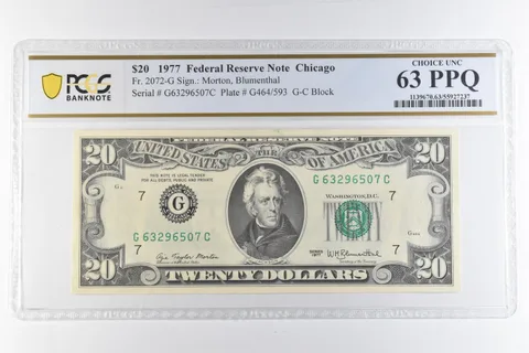 1977 $20 Chicago IL FRN Fr#2072-G Choice Unc 63 PPQ PCGS *6874