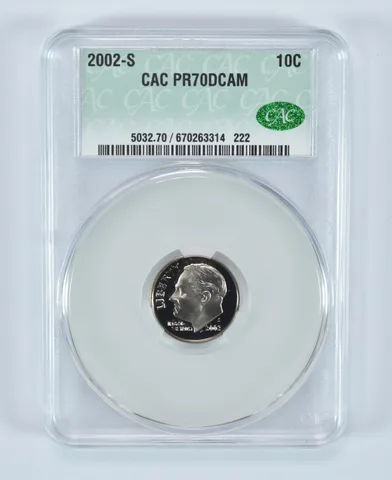 2002-S Roosevelt Dime PR70 DCAM CAC CACg