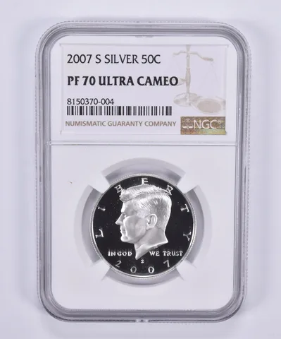 2007-S Kennedy Half Dollar Silver PF70 UCAM NGC Brown Label