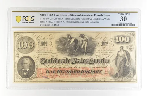 1862 $100 Confederate States Large Note T-41 PF-25 CR-318A VF30 PCGS *4151