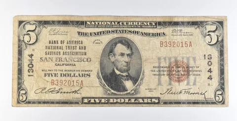 1929 $5 San Francisco CA National Currency Ch#13044 Brown Seal a1187