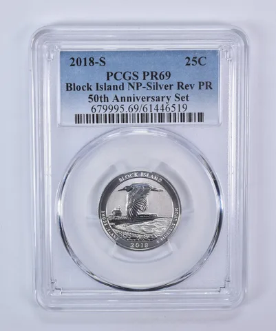 2018-S Quarter ATB Silver Block Island 50th Anniversary Set Reverse PR69 PCGS