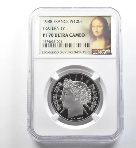 1988 France 100 Francs Platinum Fraternity PF70 UCAM NGC *2599