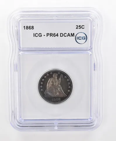 1868 Seated Liberty Quarter PR64 DCAM ICG Beautiful Tone *2802
