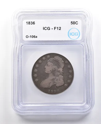 1836 Capped Bust Half Dollar O-106a F12 ICG *2938