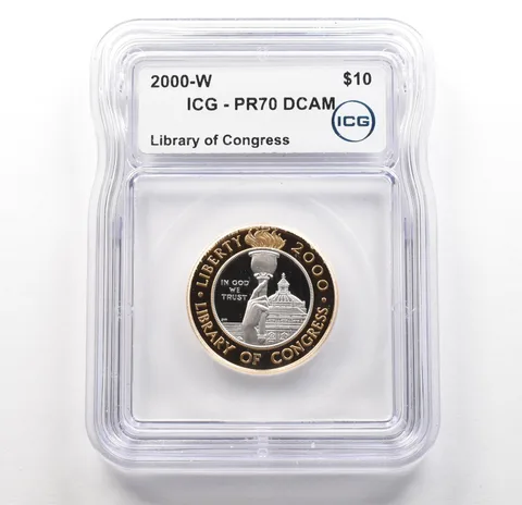 2000-W $10 Library Of Congress Bimetallic Commemorative PR70 DCAM ICG Gold