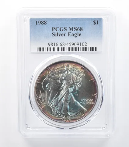 1988 American Silver Eagle MS68 PCGS Rainbow Tone *7797