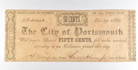 1862 50 Cents City Of Portsmouth Obsolete Note *8928