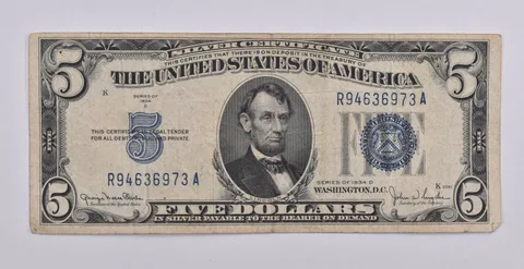1934-D $5 Silver Certificate Blue Seal Average Circ
