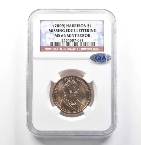 (2009) Presidential $1 Harrison Mint Error Missing Edge MS66 NGC QA *6841