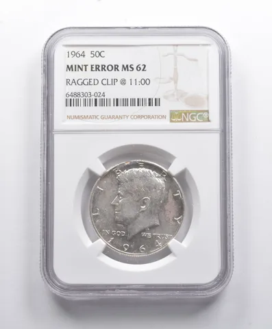 Mint Error MS62 1964 Kennedy Half Dollar Ragged Clip @ 11:00 NGC *8785