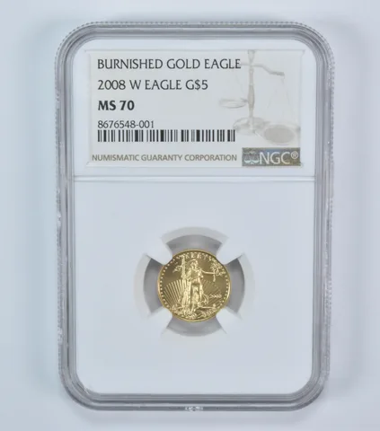 2008-W $5 Burnished Gold Eagle 1/10 Oz Gold MS70 NGC
