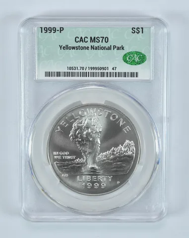 1999-P Yellowstone National Park Commemorative Silver Dollar MS70 CAC CACg