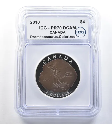 2010 Canada 4 Dollars Silver Dromaeosaurus Colorized PR70 DCAM ICG *0777