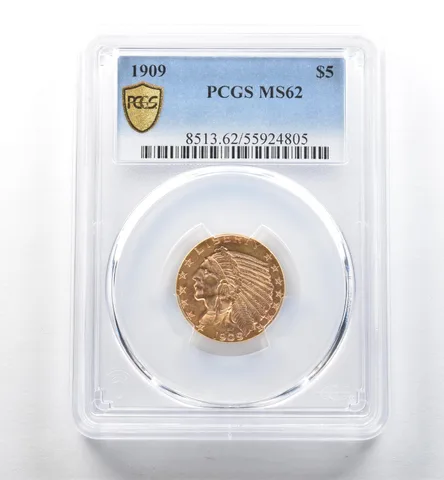 1909 $5 Indian Head Gold Half Eagle MS62 PCGS *2652
