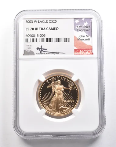 2003-W $25 American Gold Eagle Mercanti 1/2 Oz Gold PF70 UCAM NGC *5428