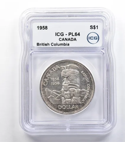 1958 Canada 1 Dollar Silver British Columbia PL64 ICG *9328