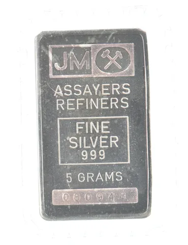 5 Gram Silver Bar JM Assayers Sealed Beautiful Tone *0352