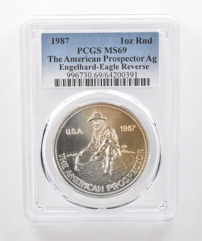 1987 Engelhard Prospector Round 1 Oz Silver Eagle Reverse MS69 PCGS Toned *2021
