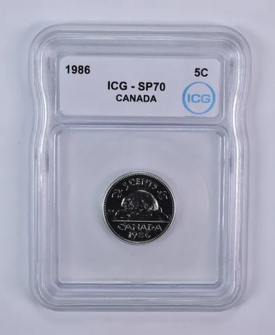 1986 Canada 5 Cents Beaver SP70 ICG