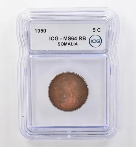 1950 Somalia 5 Centesimi MS64 RB ICG Beautiful Tone *6579