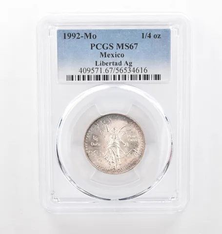 1992 Mo Mexico 1/4 Onza Silver Libertad MS67 PCGS Beautiful Tone *2132