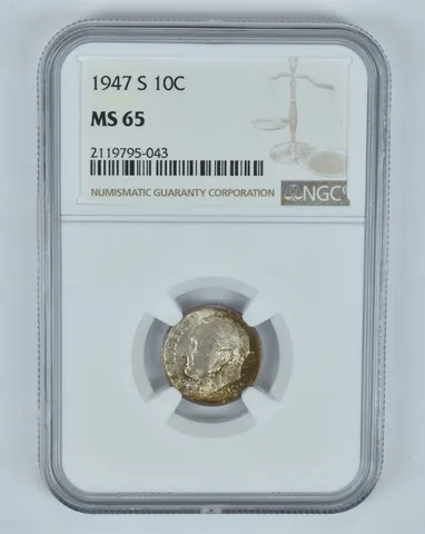 MS65 1947-S Roosevelt Dime - Graded NGC Toned! a9024