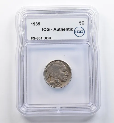 1935 Indian Head Buffalo Nickel FS-801 DDR Authentic ICG *9012