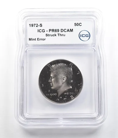 1972-S Kennedy Half Dollar Mint Error Struck Thru PR69 DCAM ICG *7383