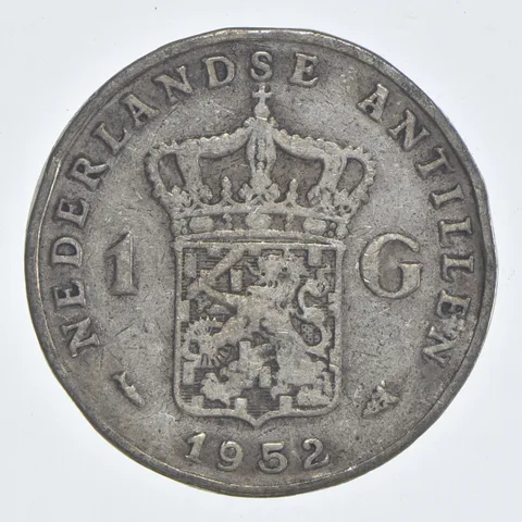 SILVER WORLD Coin 1952 Netherlands Antilles 1 Gulden World Silver Coin *898