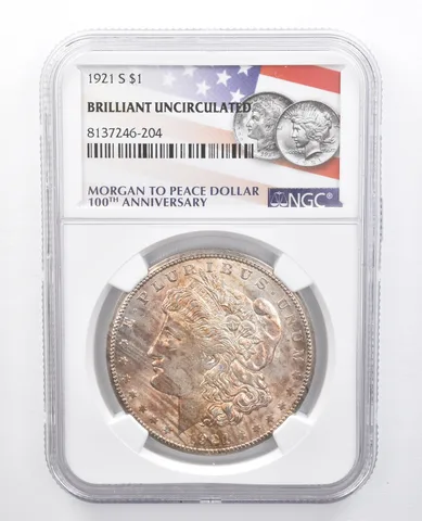 1921-S Morgan Silver Dollar BU NGC Beautiful Striped Tone *7655