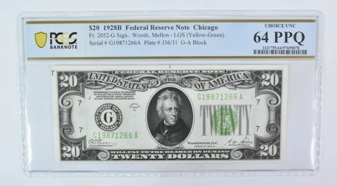 1928 B $20 Chicago IL FRN Fr#2052-G Choice Unc 64 PPQ PCGS *5987