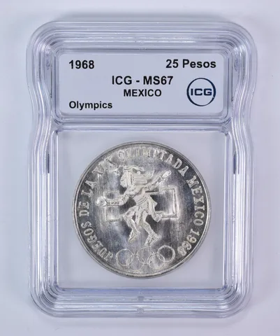 1968 Mo Mexico 25 Pesos Silver Olympics MS67 ICG