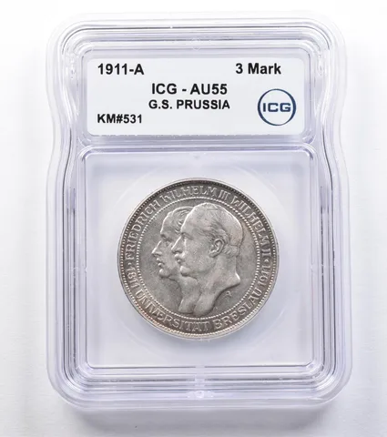 1911 A German States Prussia 3 Marks KM#531 AU55 ICG *1832