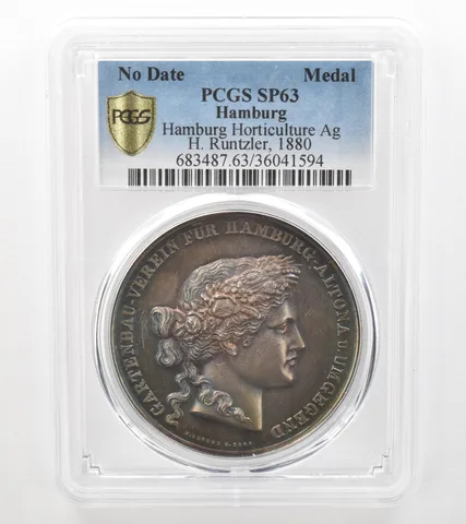 (1880) Hamburg Silver Medal Hamburg Horticulture SP63 PCGS Beautiful Tone *9132