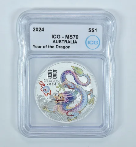 2024 Australia Silver Dollar Year Of The Dragon Rainbow Colorized MS70 ICG