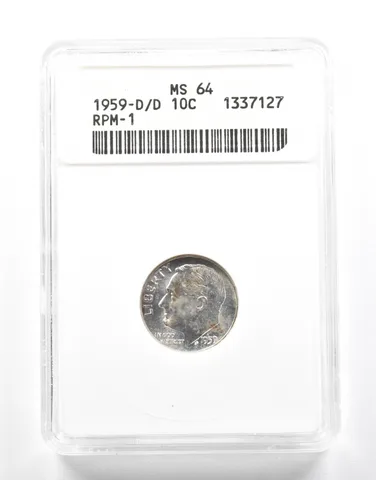 1959-D/D Roosevelt Dime RPM-1 MS64 ANACS *2102