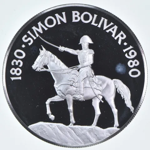 1980 Panama 20 Balboas Simon Bolivar 50% Silver - 1.9 oz ASW