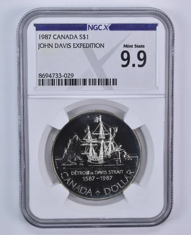 1987 Canada 1 Dollar Silver John Davis Expedition Mint State 9.9 NGC X NGCX