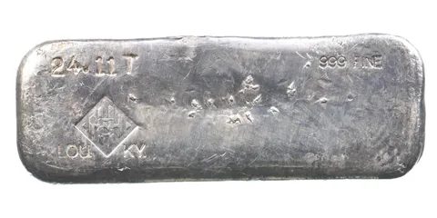 24.11 Troy Oz Silver Bar H&H Mining Inc Vintage Poured Chunky Rectangle *2949
