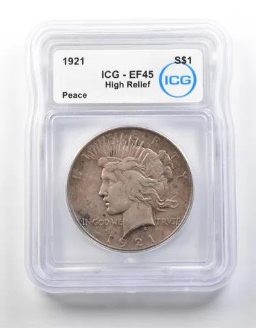 1921 Peace Silver Dollar High Relief EF45 ICG a8705