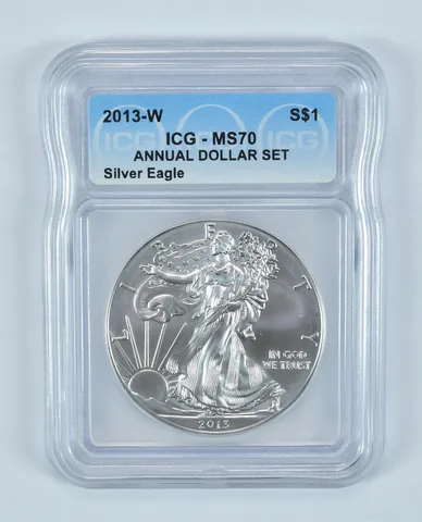 2013-W Burnished Silver Eagle Annual Dollar Set MS70 ICG