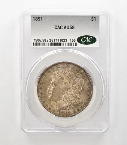 1891 Morgan Silver Dollar AU58 CAC CACg Beautiful Tone *6898
