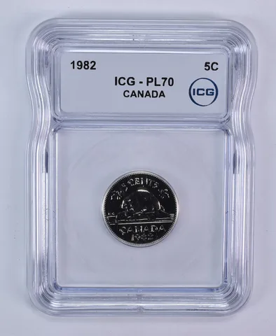 1982 Canada 5 Cents Beaver PL70 ICG