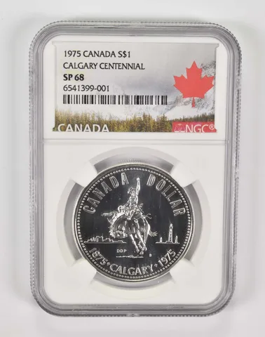 1975 Canada $1 Silver Dollar Calgary Centennial SP68 NGC Canada Lbl