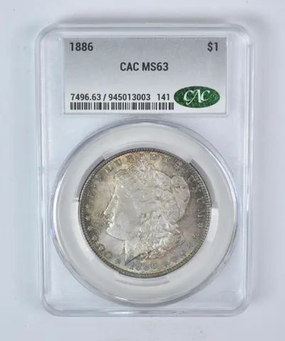 1886 Morgan Silver Dollar MS63 CAC CACg Beautiful Tone *5900